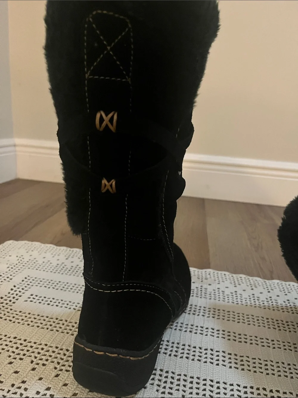 Bare Traps Black Suede Tall Winter Boots with Faux Fur Trim size 7 NWOB